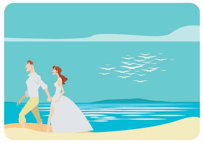 Junge Hochzeit Paar Walking auf dem Strand Vektor