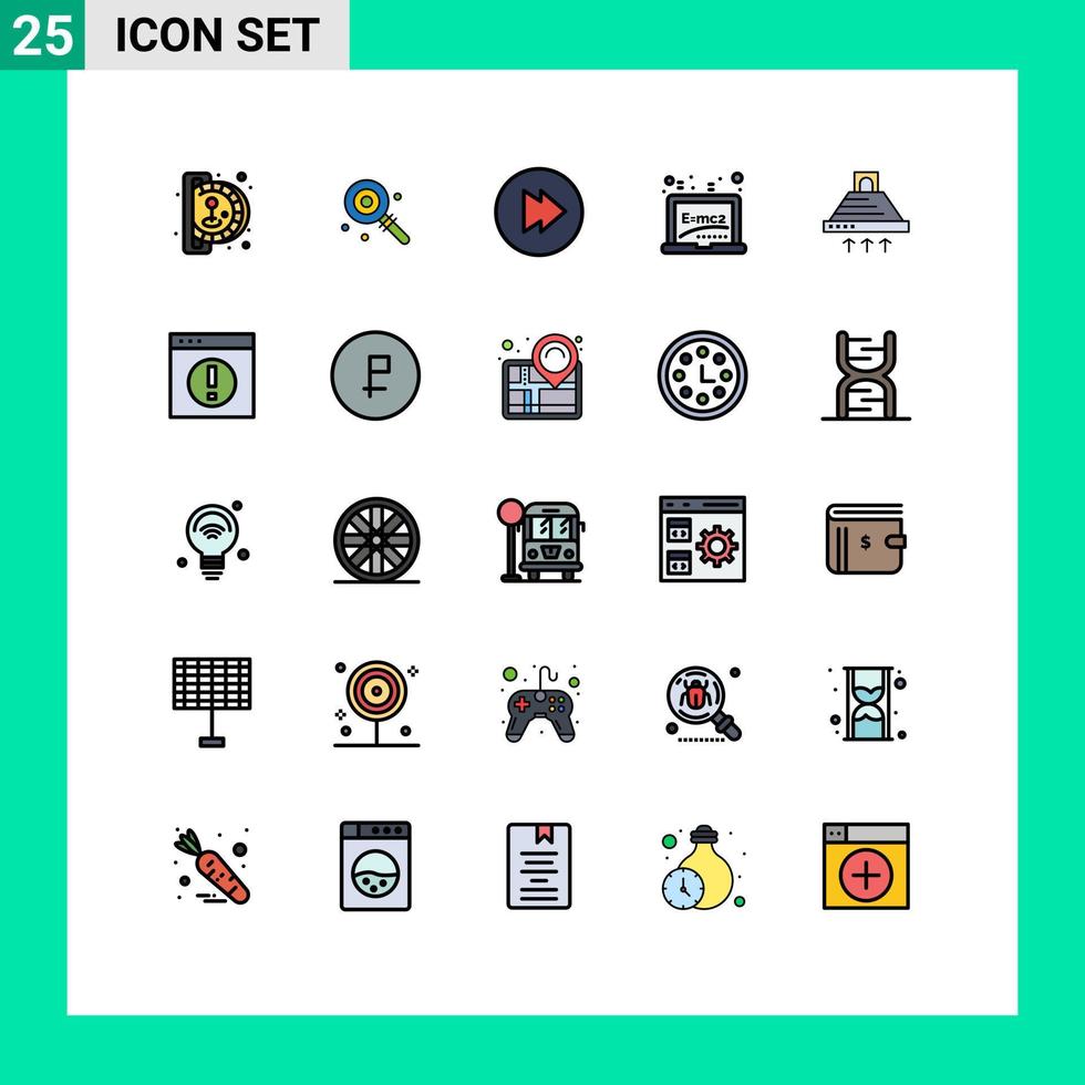 grupp av 25 fylld linje platt färger tecken och symboler för uttömma matlagning framåt- huva utbildning redigerbar vektor design element