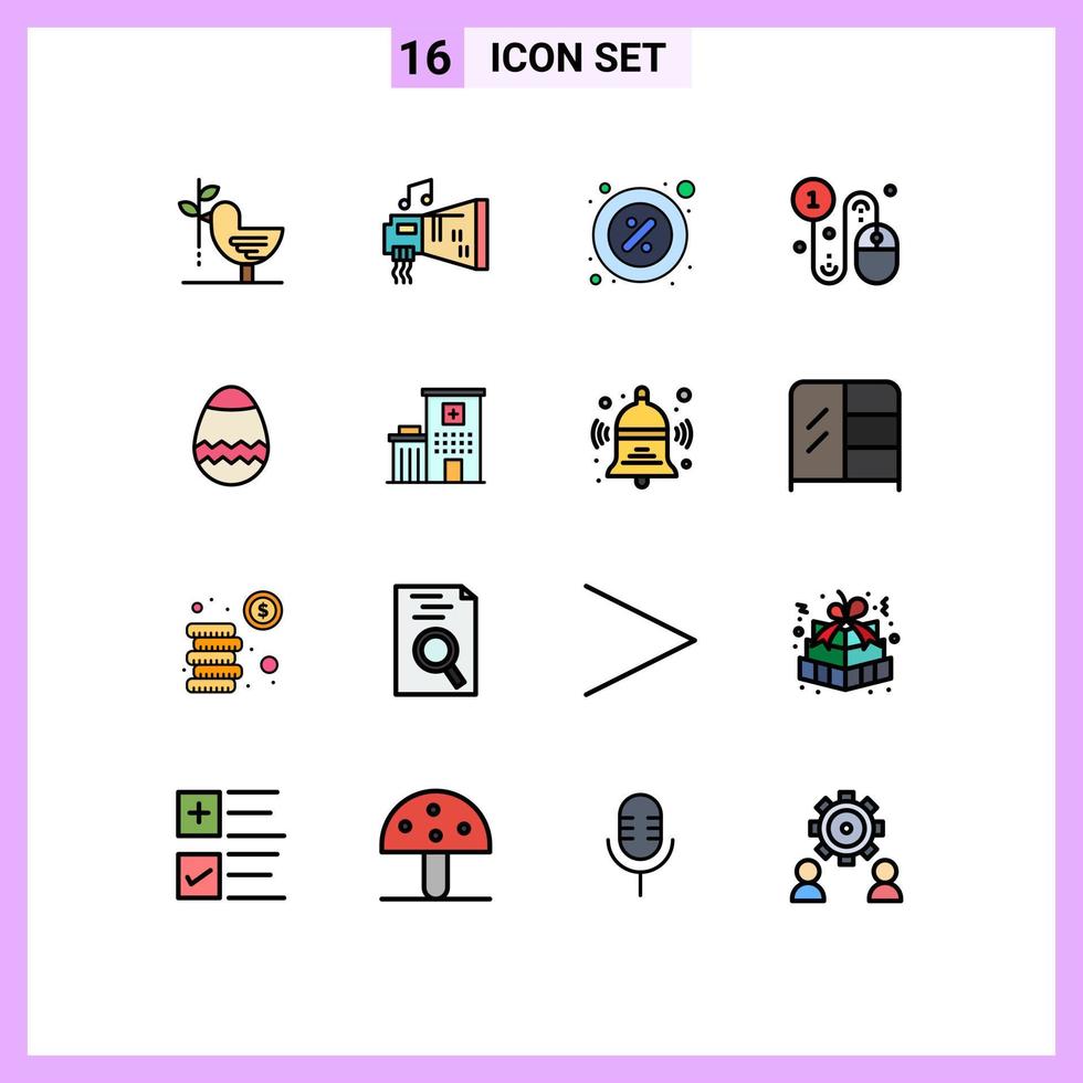 grupp av 16 platt Färg fylld rader tecken och symboler för klick företag hårdvara hyra procent redigerbar kreativ vektor design element