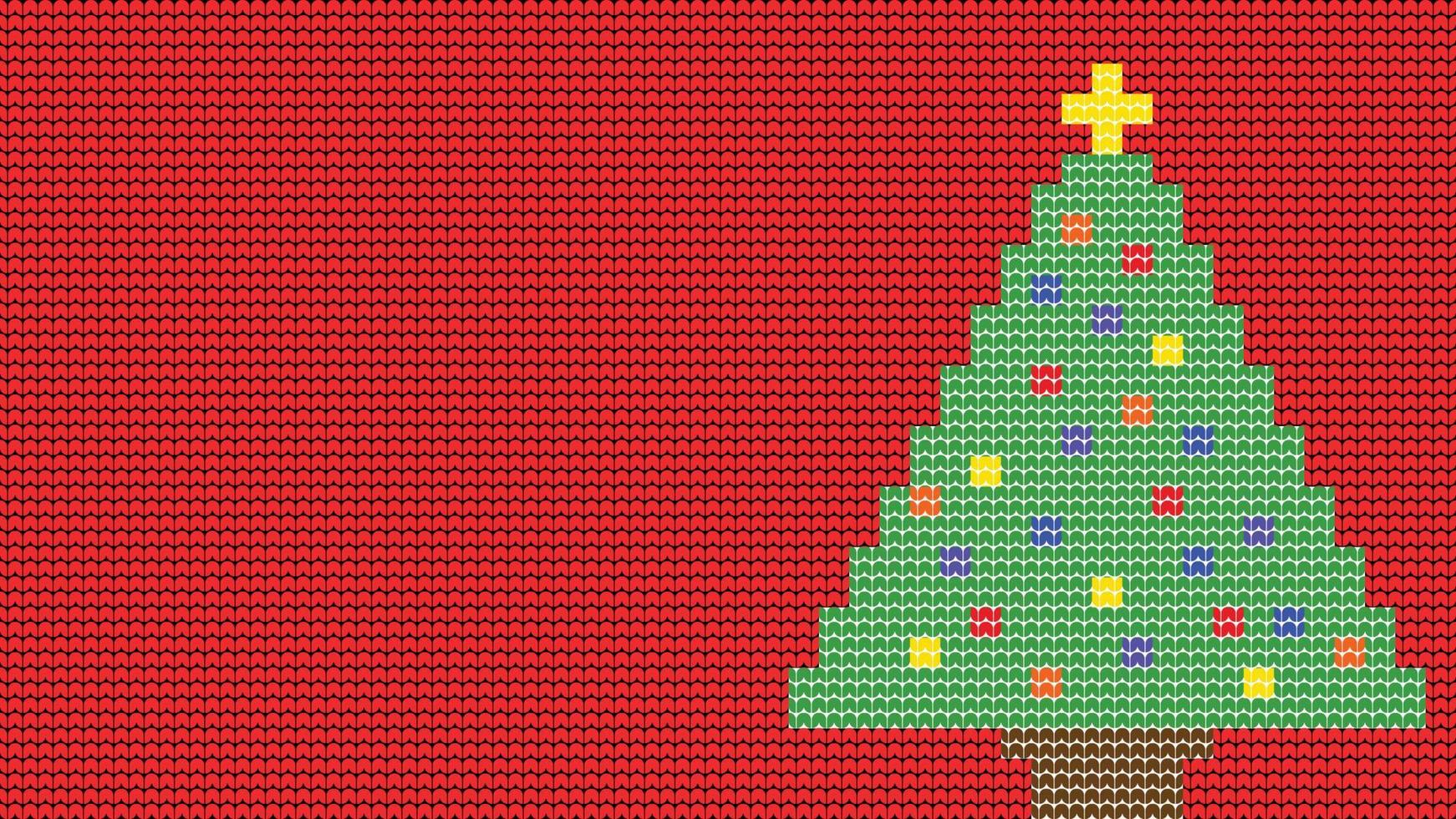 strickende nahtlose mustergrenze auf rotem hintergrund, strickbaum ethnische mustergrenze frohe weihnachten und glückliche wintertage vektorplakat vektor