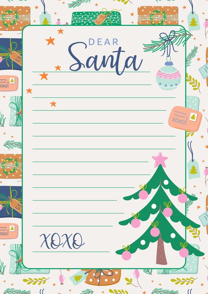 söt tom för jul brev till santa claus. söt mall för barn Semester lyckönskningar. vektor illustration.