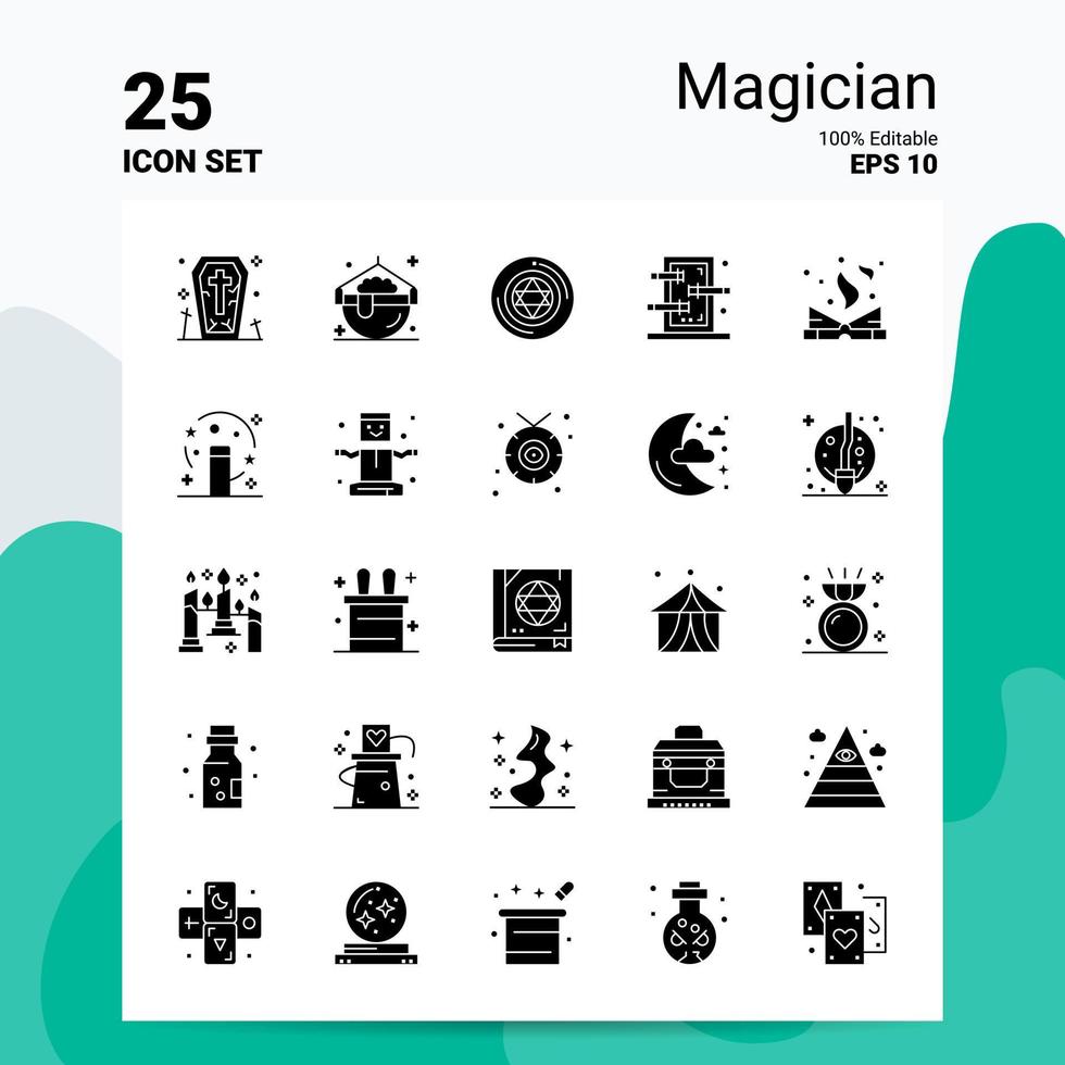 25 Magier-Icon-Set 100 bearbeitbare Eps 10 Dateien Business-Logo-Konzept-Ideen solides Glyphen-Icon-Design vektor