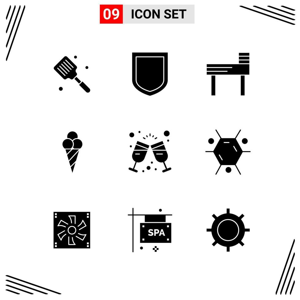 9 ikoner fast stil rutnät baserad kreativ glyf symboler för hemsida design enkel fast ikon tecken isolerat på vit bakgrund 9 ikon uppsättning kreativ svart ikon vektor bakgrund
