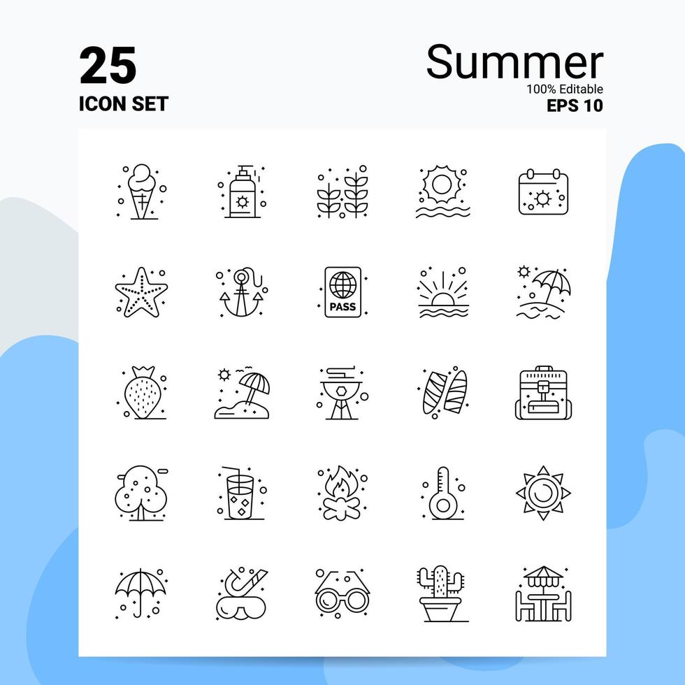 25 sommar ikon uppsättning 100 redigerbar eps 10 filer företag logotyp begrepp idéer linje ikon design vektor