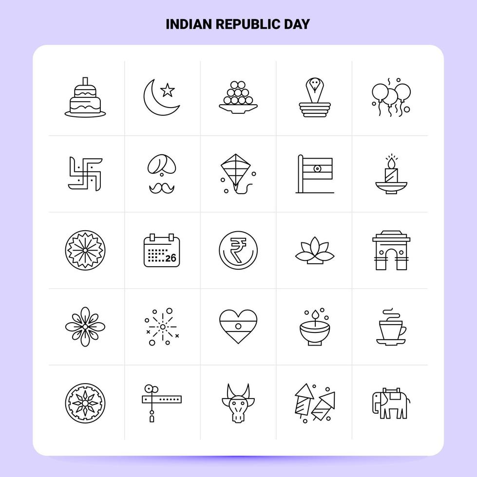 Umriss 25 Indian Republic Day Icon Set Vektor Line Style Design Schwarze Icons Set Linear Piktogramm Pack Web und mobile Geschäftsideen Design Vector Illustration