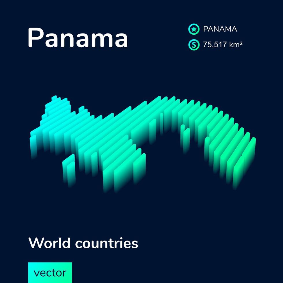 Panama 3D-Karte. stilisierte neon einfache isometrische gestreifte vektorkarte in den farben grün, türkis und mint vektor