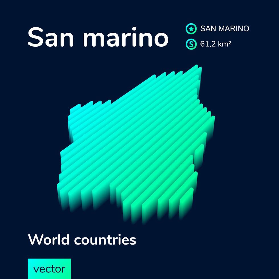 san marino Karta. stiliserade isometrisk neon randig vektor 3d Karta. Karta av san marino är i grön och mynta färger på de mörk blå bakgrund