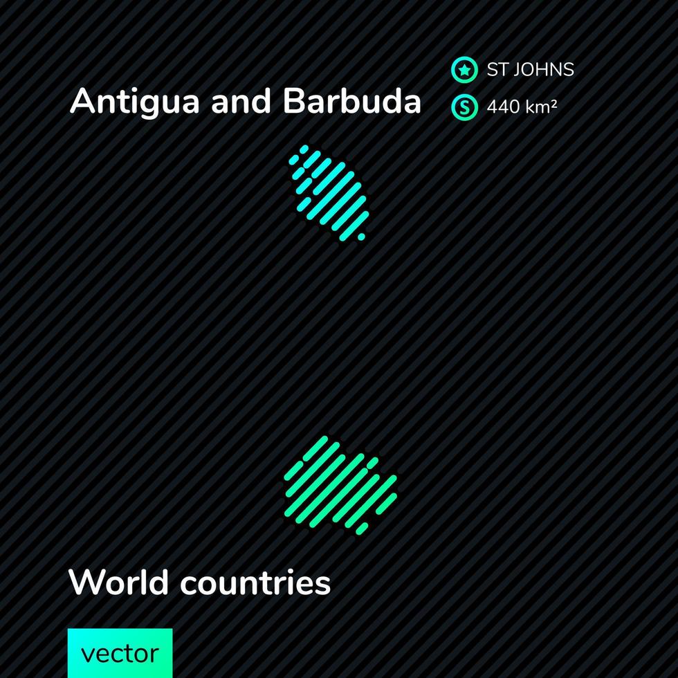 vektor platt Karta av antigua och barbuda i grön färger på en svart bakgrund. pedagogisk baner, affisch handla om antigua och barbuda