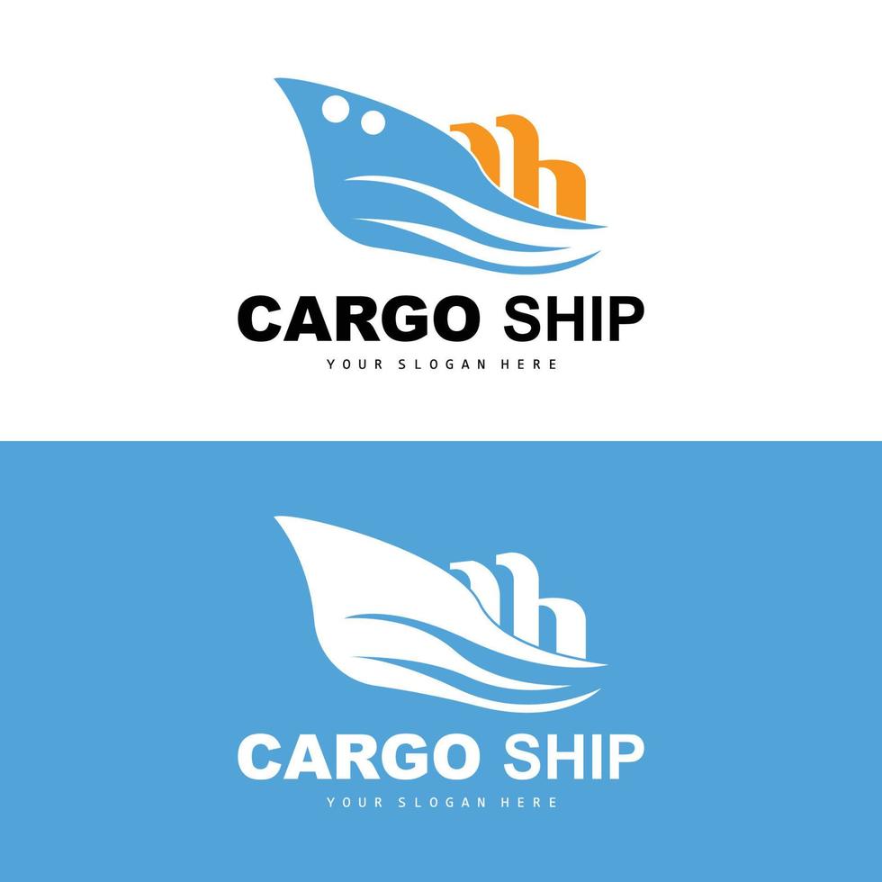 Frachtschiff-Logo, schneller Frachtschiff-Vektor, Segelboot, Design für Schiffsbauunternehmen, Wasserstraßensegeln, Seefahrzeuge, Transport, Logistik vektor