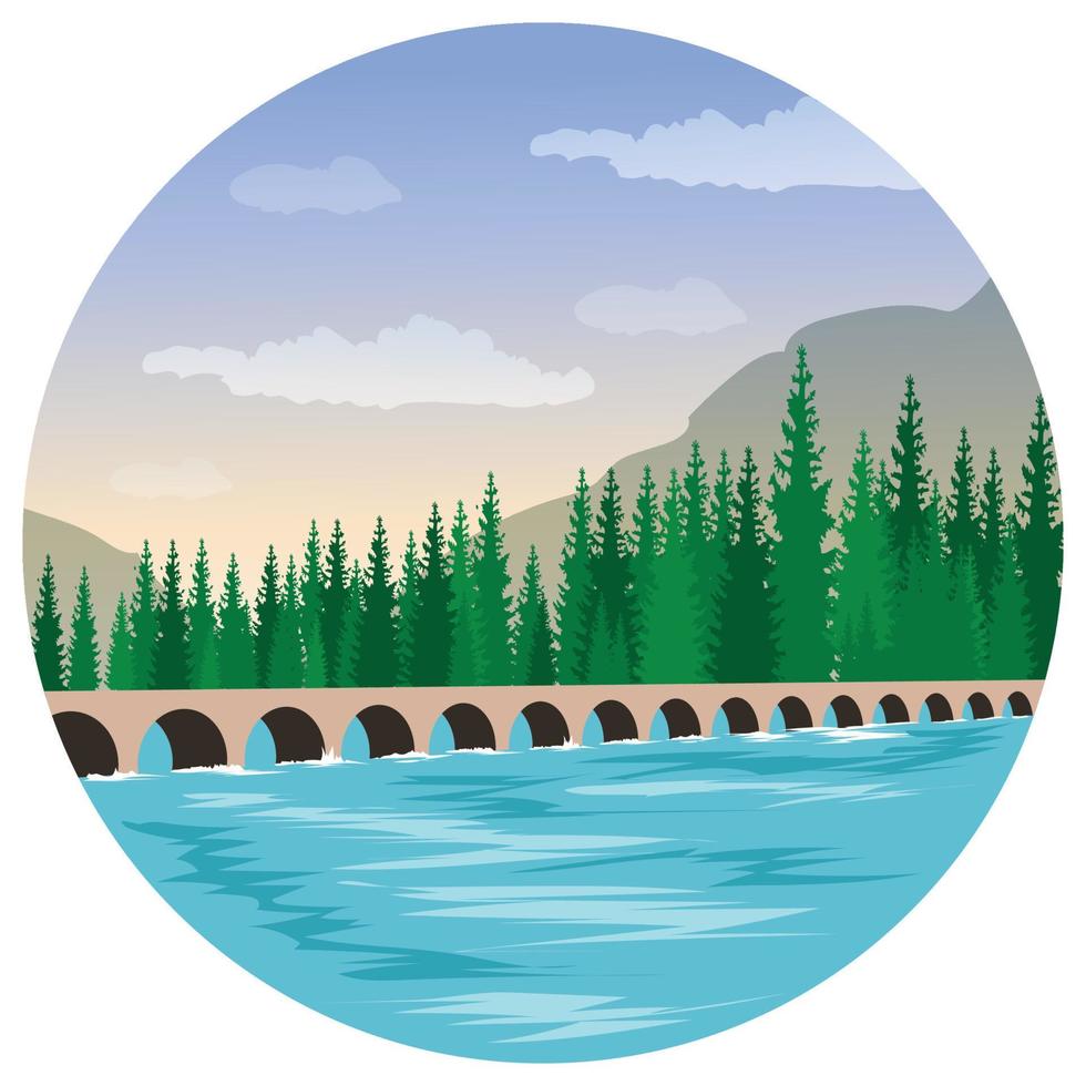 landschaft brücke natur schöne illustration. vektor