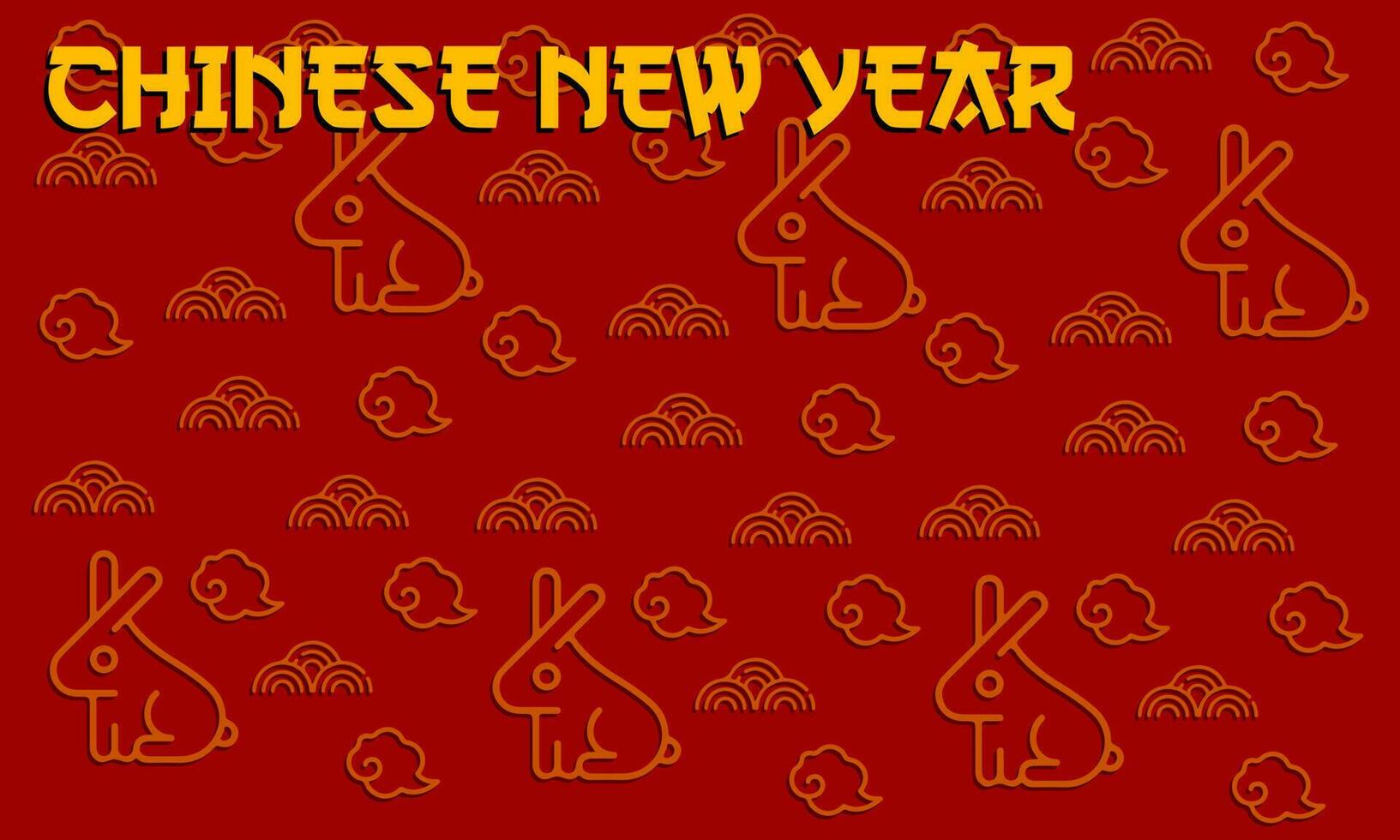 chinesischer hintergrund des neuen jahres 2023 mit goldenem kaninchen, wolken auf rotem traditionellem muster. Vektor-Illustration. nahtloses Design. konzept für feiertagsfahne, grußkarte, dekoratives element. vektor