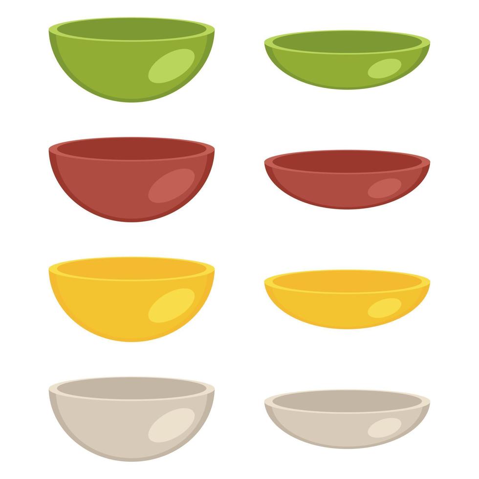 tömma skålar och plattor samling i annorlunda färger. vektor