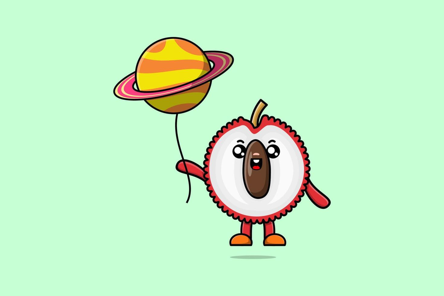 niedliche Cartoon-Litschi, die mit Planetenballon schwimmt vektor
