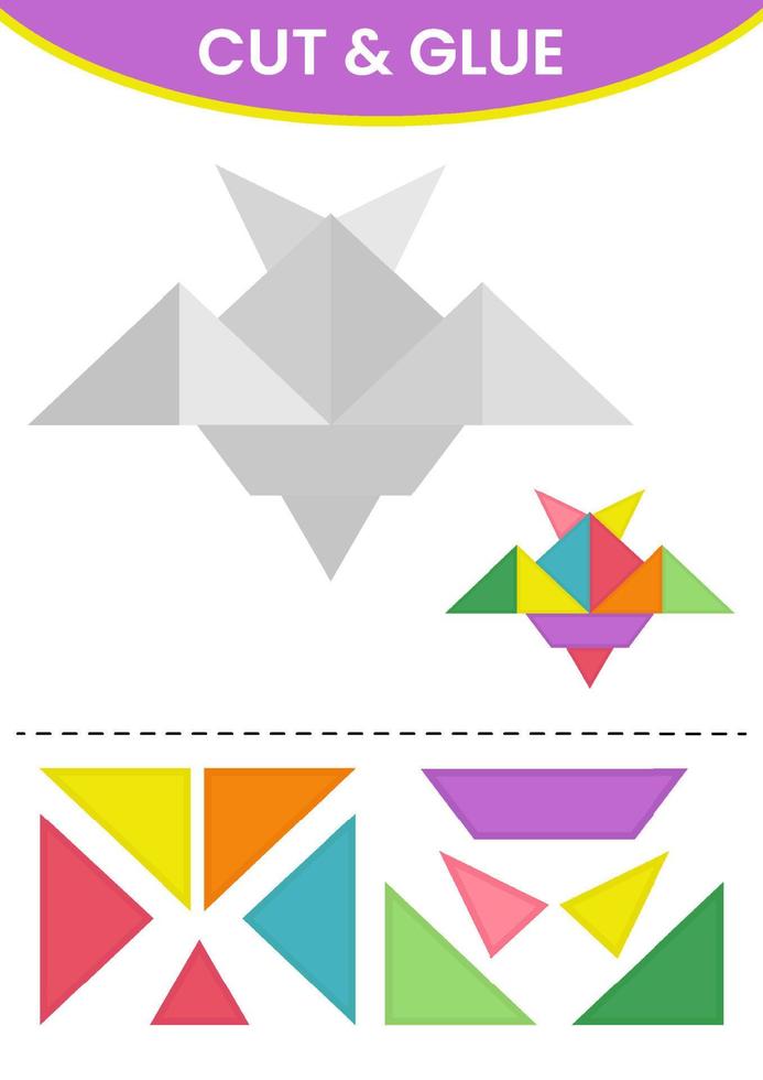 Lernspiel für Kinder Schnitt- und Klebepuzzle geometrische Form druckbares Arbeitsblatt vektor