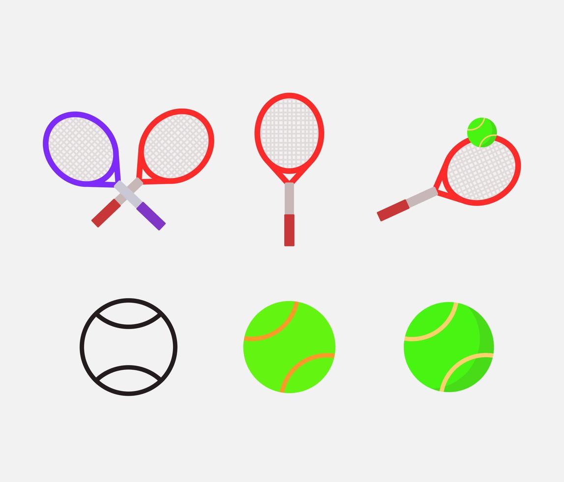 uppsättning av tennis racketar och tennis boll ikon vektor