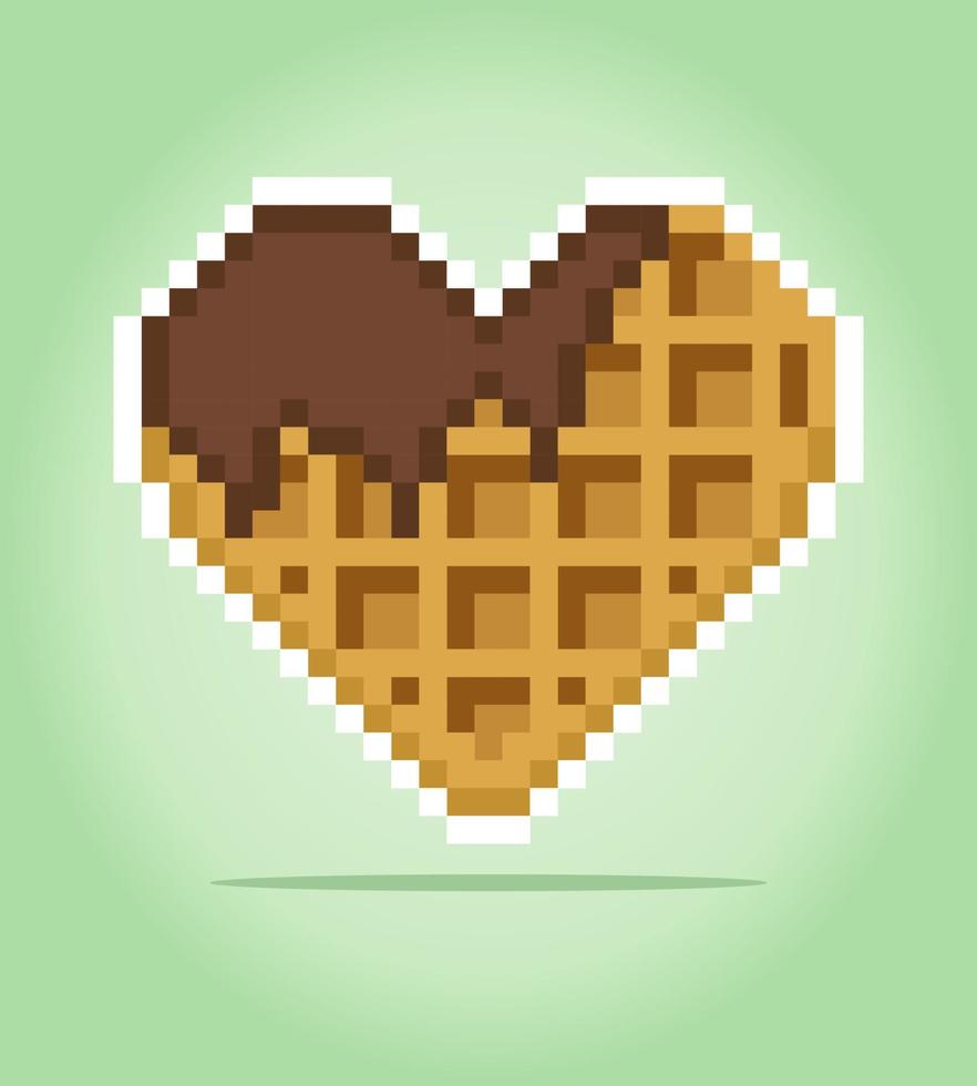 8-Bit-Pixelwaffel. Lebensmittelpixel in Vektorgrafik für Spielmaterial oder Kreuzstichmuster. vektor