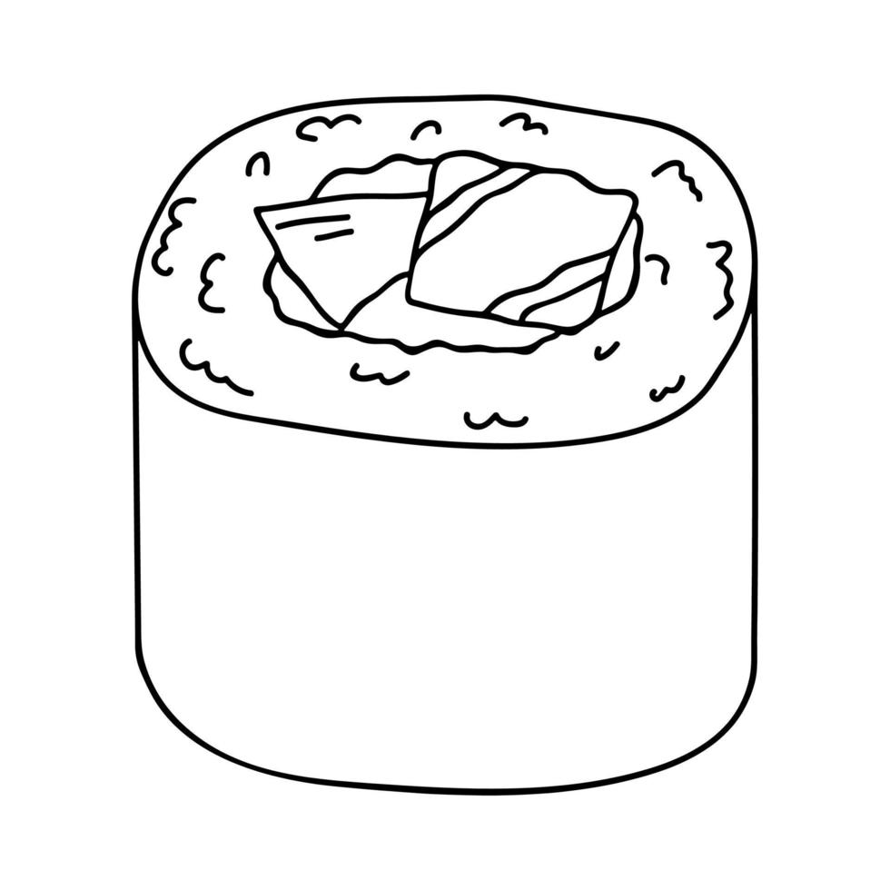 hand dragen sushi rulla ClipArt. japansk traditionell kök maträtter. asiatisk mat vektor