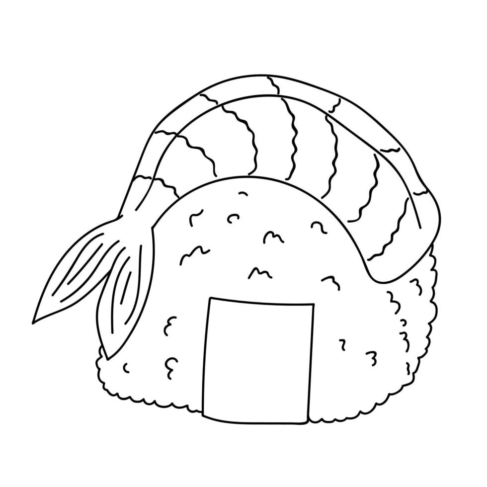 hand dragen onigiri ClipArt. japansk snabb mat tillverkad av ris. ris boll i inte jag heller tång vektor