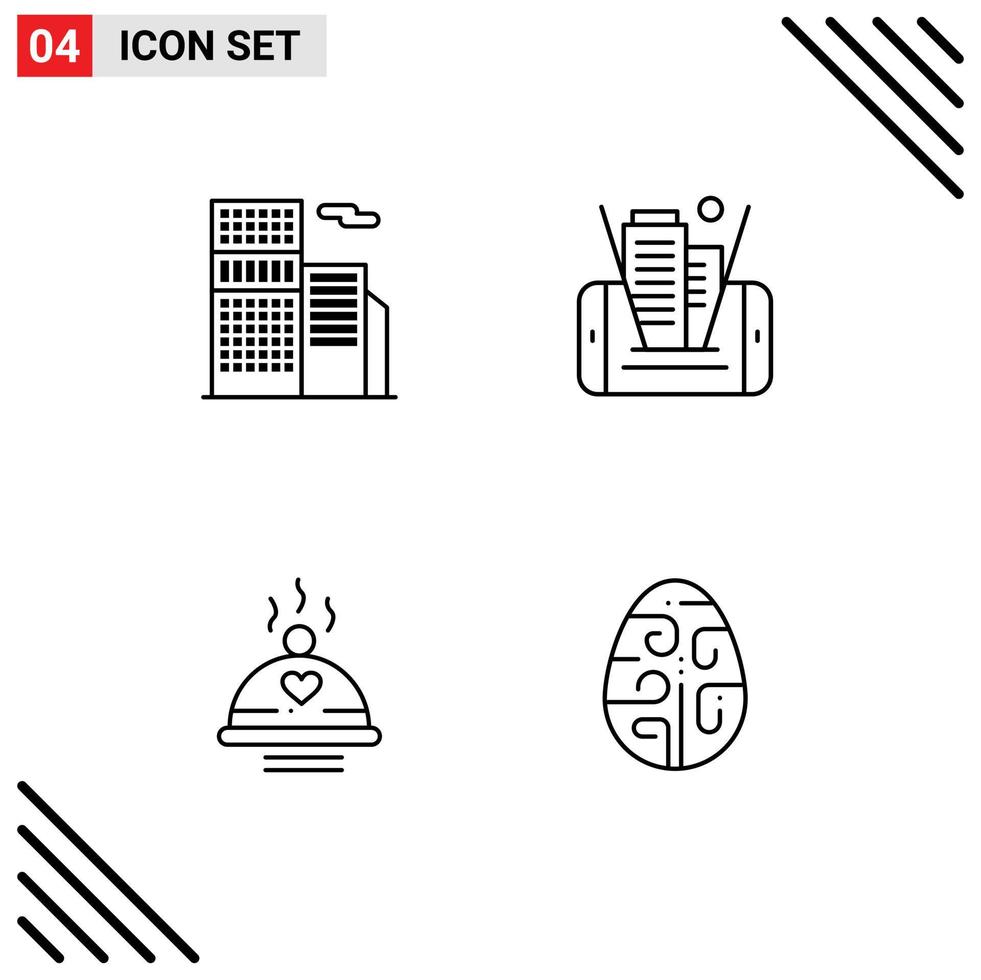 stock vektor ikon packa av 4 linje tecken och symboler för byggnad mat kontor teknologi kärlek redigerbar vektor design element