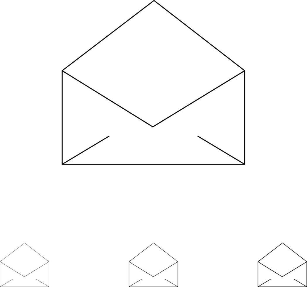 E-Mail-Nachricht öffnen Fett und dünne schwarze Linie Symbolsatz vektor