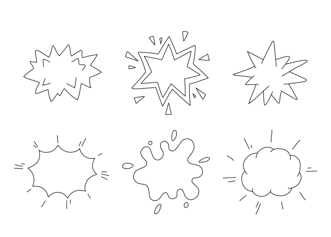 explosion av moln, stänk utplåna, skiss linje uppsättning. hand dragen element brista, Tal bubbla. samling översikt klotter. vektor illustration