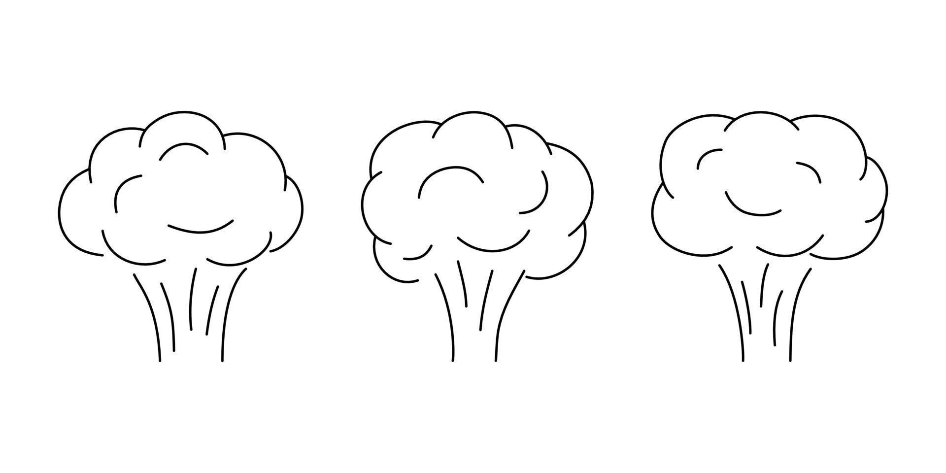 explosion mit rauch, dampf, abgas, gekritzellinie gesetzt. handgezeichnetes elementspritzen, wolke vom platzen. Sammlungsskizze. Vektor-Illustration vektor