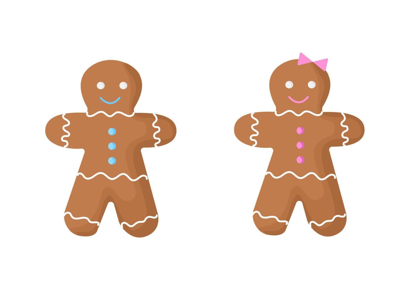jul småkakor leende pepparkaka man och kvinna. jul bageri, pepparkaka man och flicka dekorerad färgad icing.vector illustration vektor