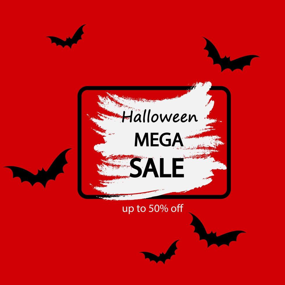 halloween mega verkauf auf rotem hintergrund mit fledermäusen. Halloween-Verkaufsvorlage Poster oder Banner. Vektor-Illustration vektor