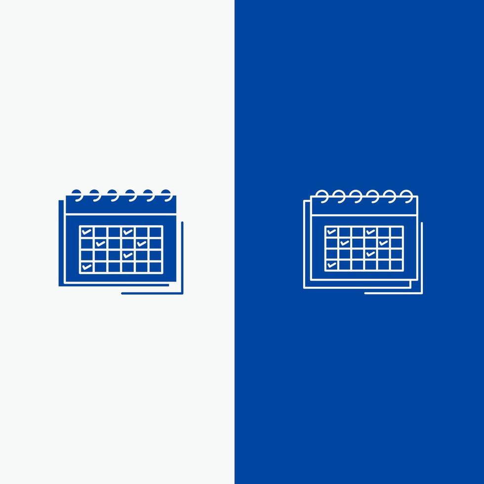 Kalender Geschäftsdatum Veranstaltungsplanung Zeitplan Zeitplan Linie und Glyphe festes Symbol blaues Banner Linie und Glyphe festes Symbol blaues Banner vektor
