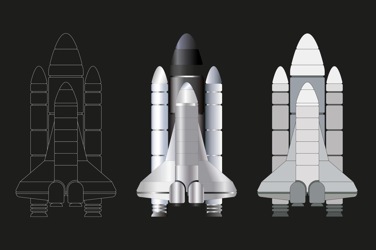 raketer är realistisk. shuttle rymdskepp till lansera expeditions- raketer utforska de universum, vektor illustration