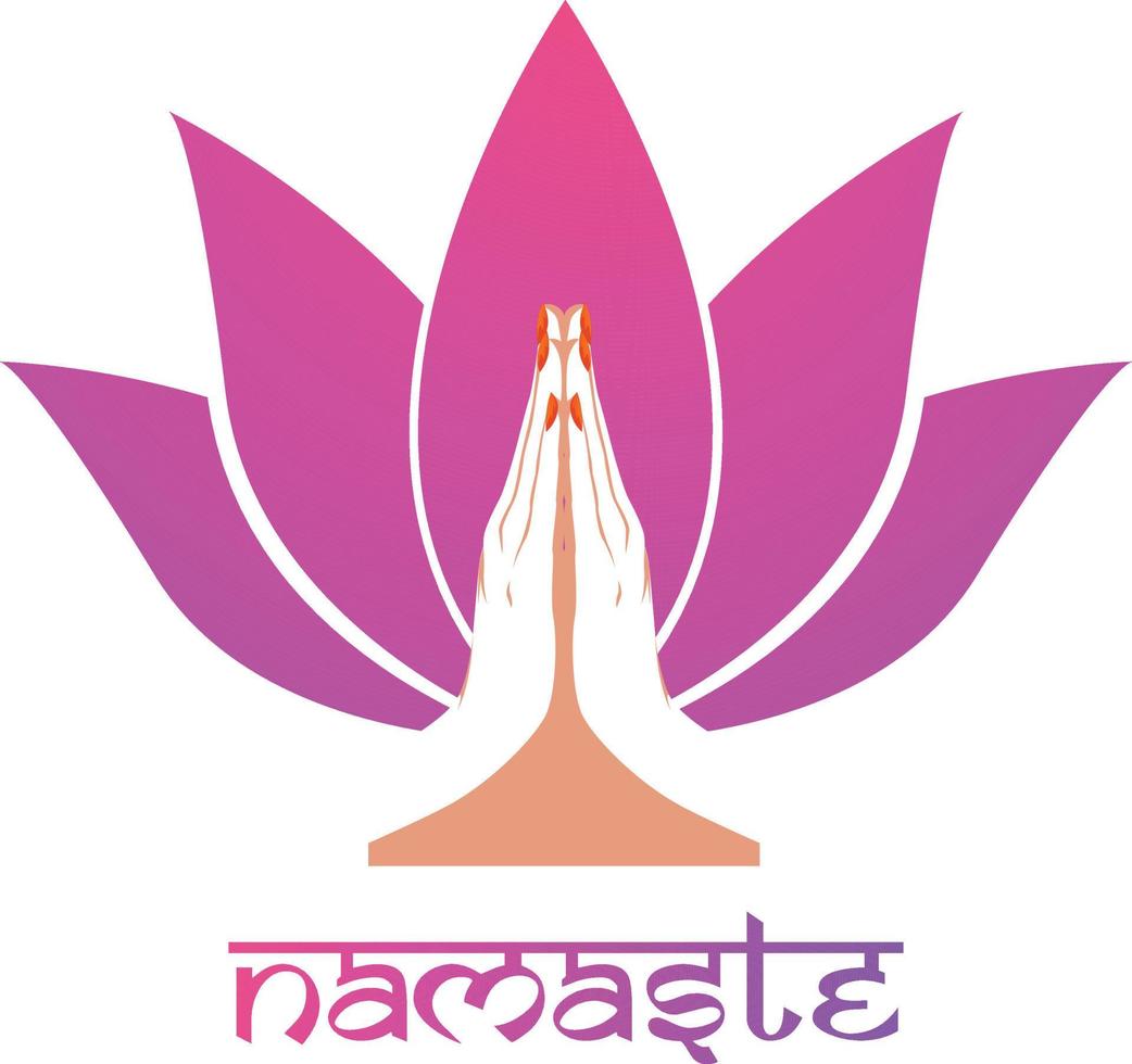 illustration von karma dargestellt mit namaste, handgrußhaltung indischer frauen von namaste mit lotusblumenvektorillustration vektor