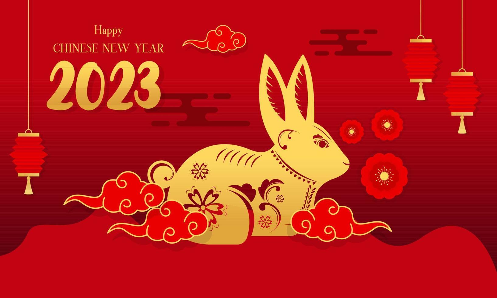 Lycklig kinesisk ny år 2023, år av kanin lyxig bakgrund vektor