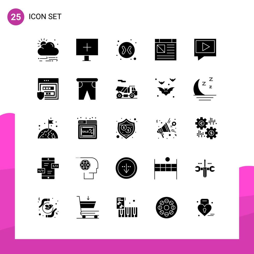 Glyphen-Icon-Set-Paket mit 25 soliden Icons isoliert auf weißem Hintergrund für responsives Website-Design, Print- und mobile Anwendungen vektor