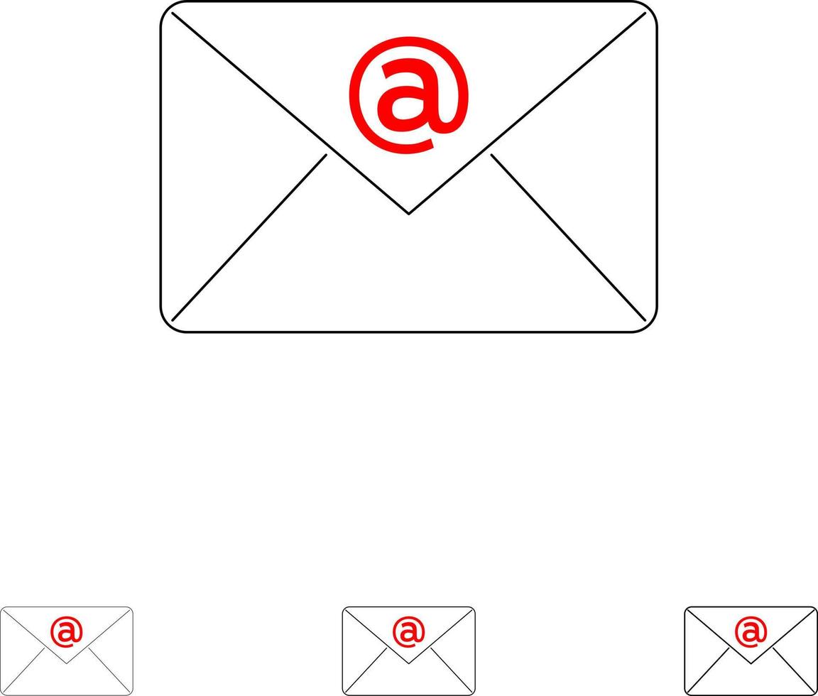 E-Mail-Posteingang E-Mail-Symbolsatz mit fetten und dünnen schwarzen Linien vektor