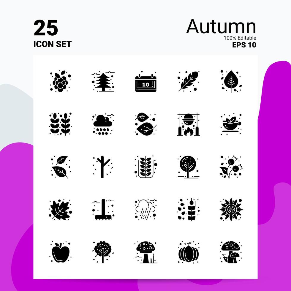 25 Herbst-Icon-Set 100 bearbeitbare Eps 10-Dateien Business-Logo-Konzept-Ideen solides Glyphen-Icon-Design vektor