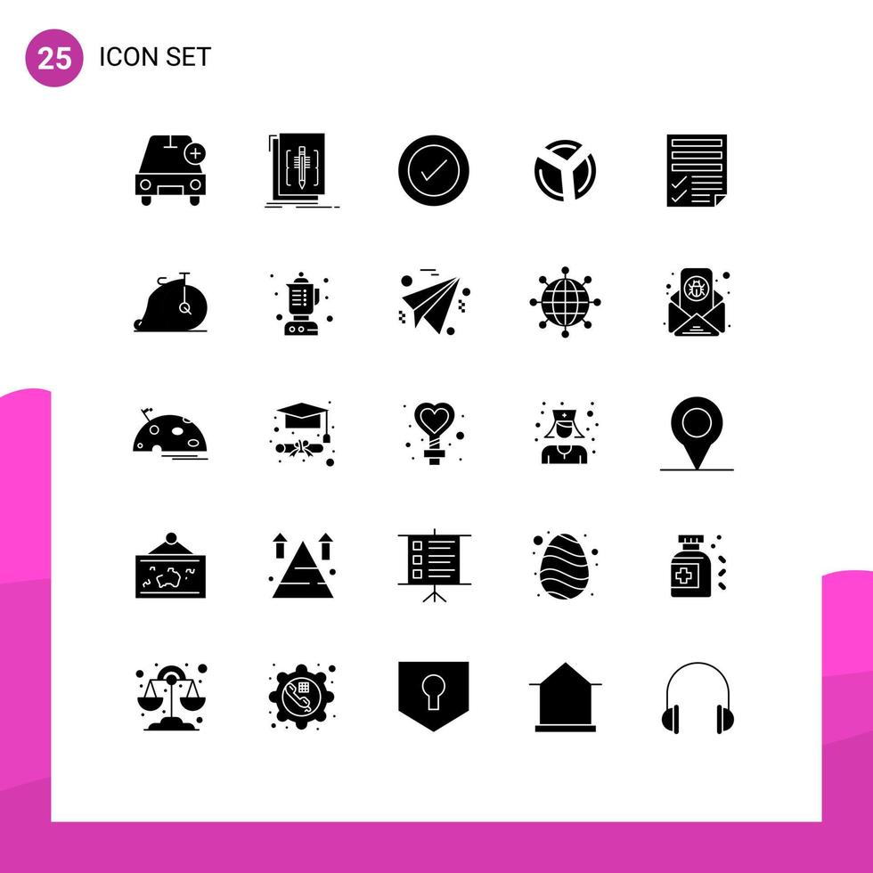 Gruppe von 25 soliden Glyphenzeichen und Symbolen für analytische Grafiksprache Diagramm ux editierbare Vektordesign-Elemente vektor
