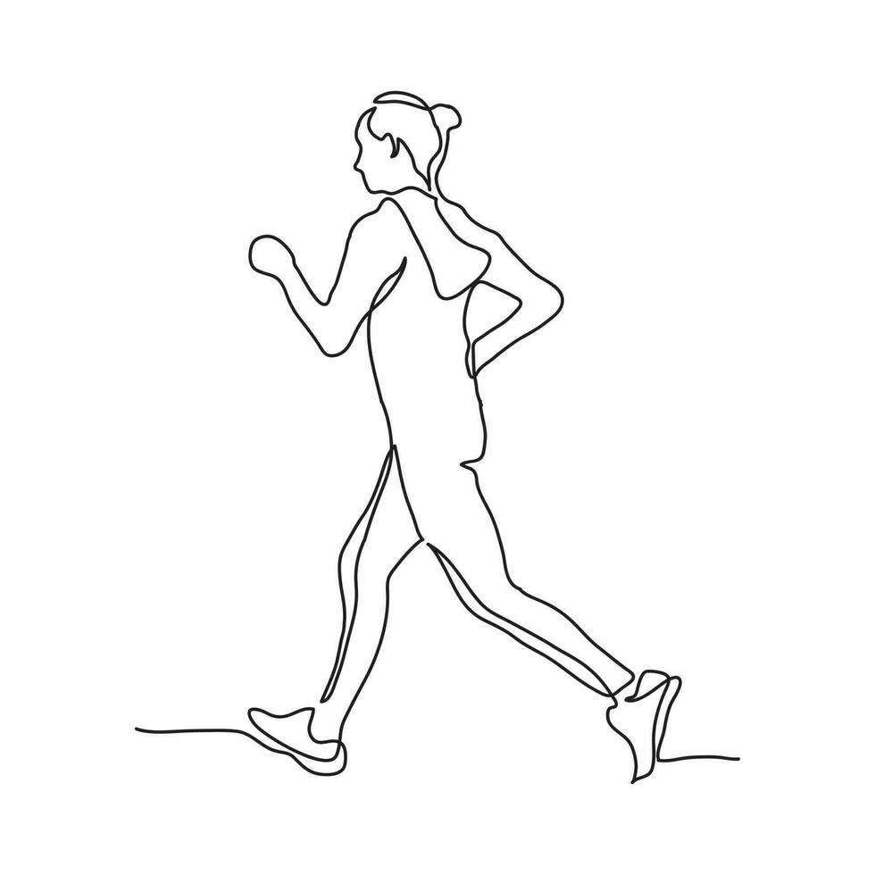 kontinuerlig linje av kvinnor joggning vektor