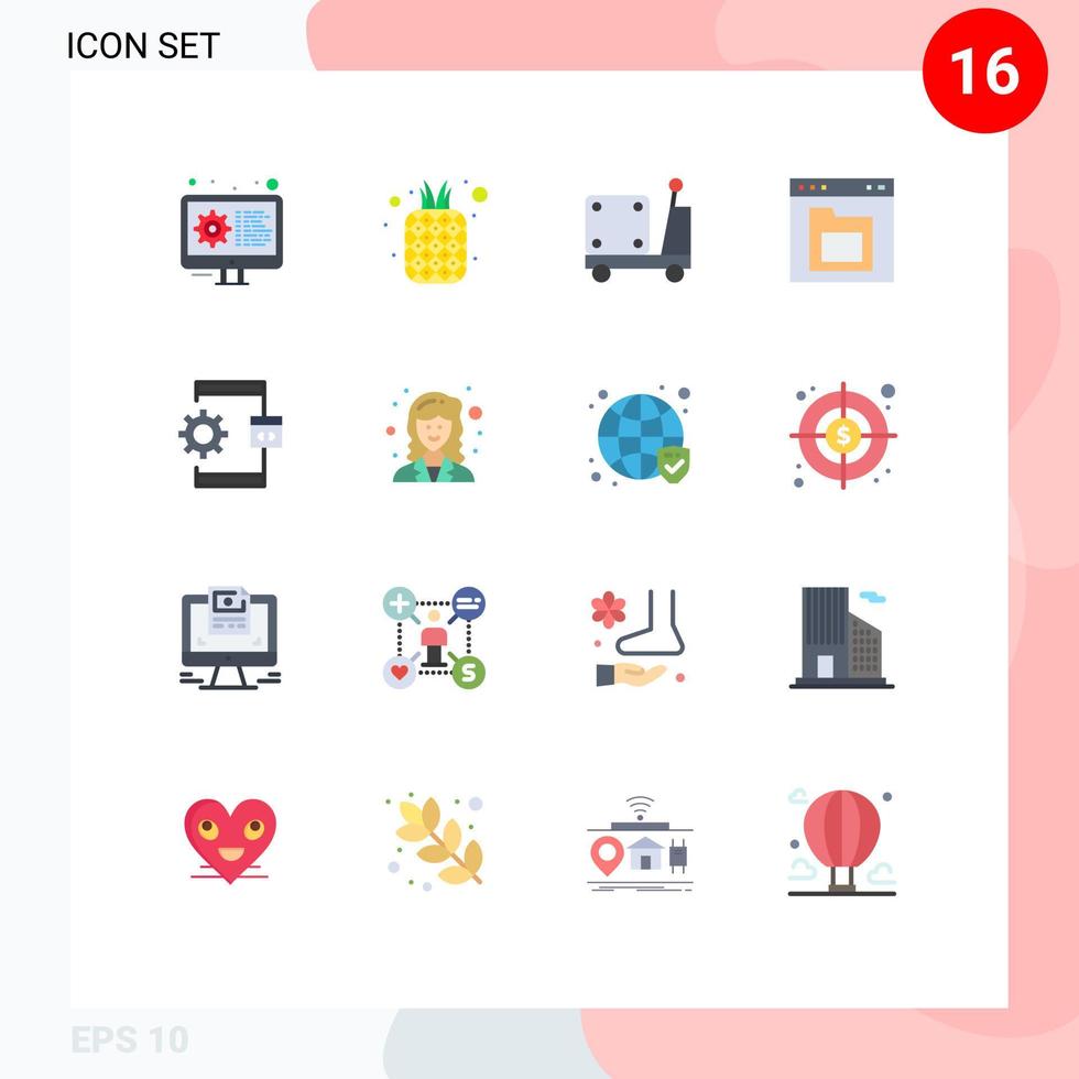 piktogram uppsättning av 16 enkel platt färger av gränssnitt fil ananas dokumentera lastbil redigerbar packa av kreativ vektor design element