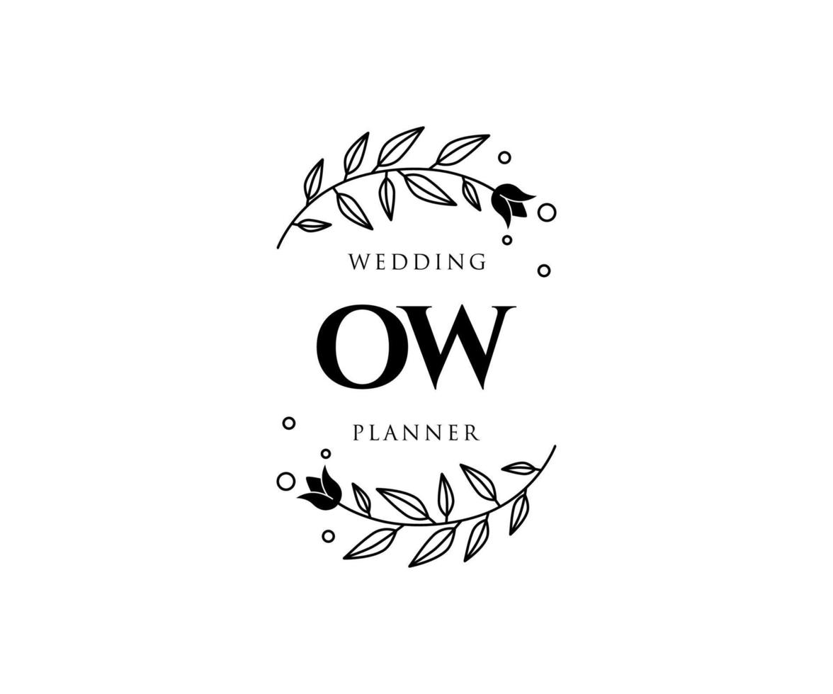 ow initials brief hochzeitsmonogramm logos sammlung, handgezeichnete moderne minimalistische und florale vorlagen für einladungskarten, save the date, elegante identität für restaurant, boutique, café im vektor