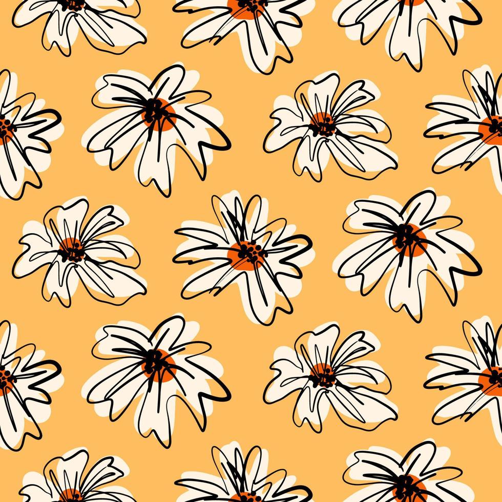 daisy blomma vektor sömlös mönster. hand dragen trendig blommig bakgrund illustration