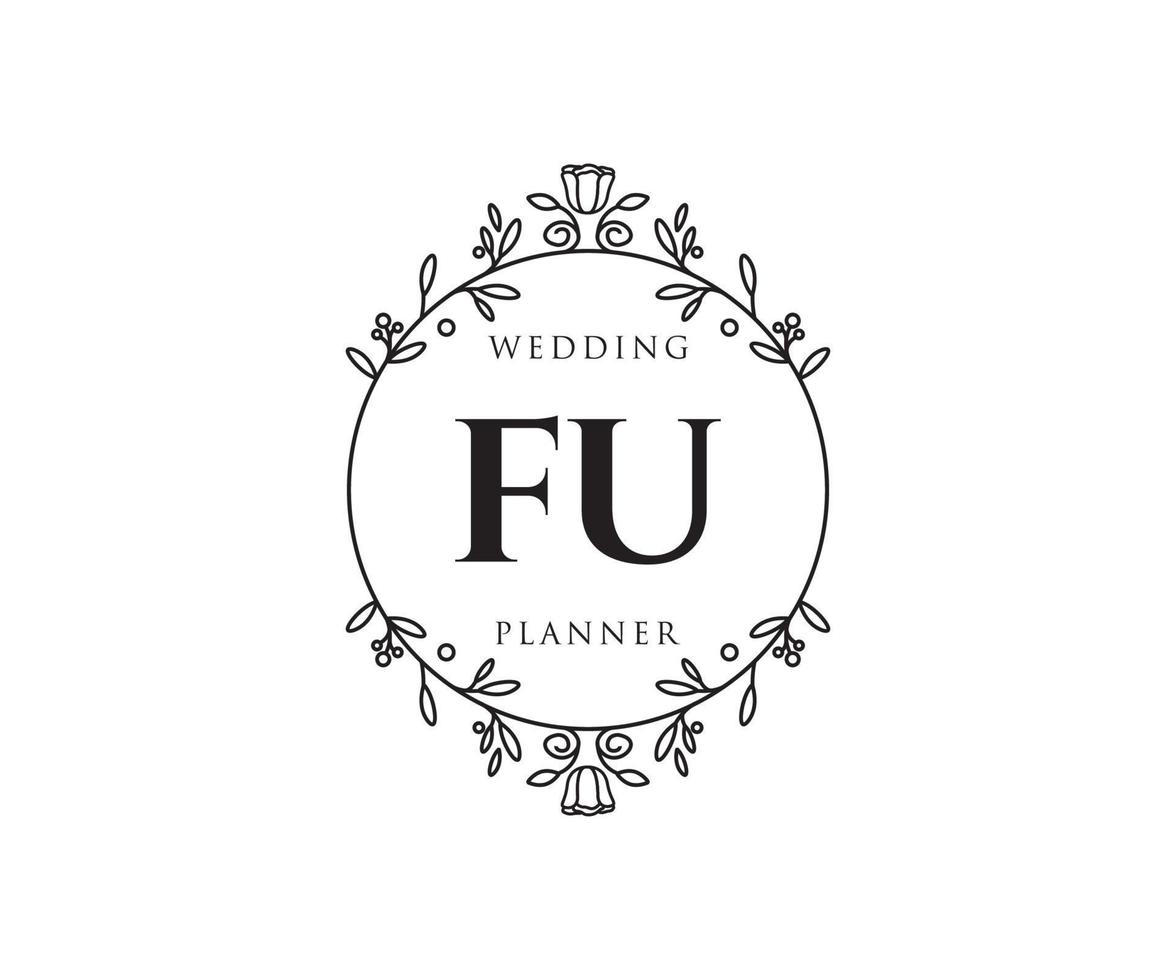 fu initialen brief hochzeitsmonogramm logos sammlung, handgezeichnete moderne minimalistische und florale vorlagen für einladungskarten, save the date, elegante identität für restaurant, boutique, café im vektor