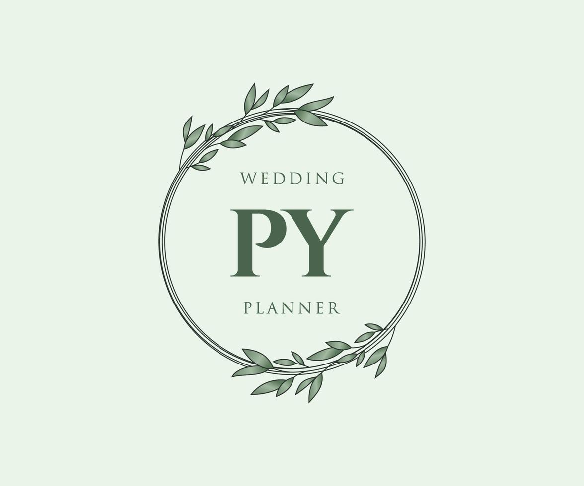 py initialen brief hochzeit monogramm logos sammlung, handgezeichnete moderne minimalistische und florale vorlagen für einladungskarten, save the date, elegante identität für restaurant, boutique, café im vektor