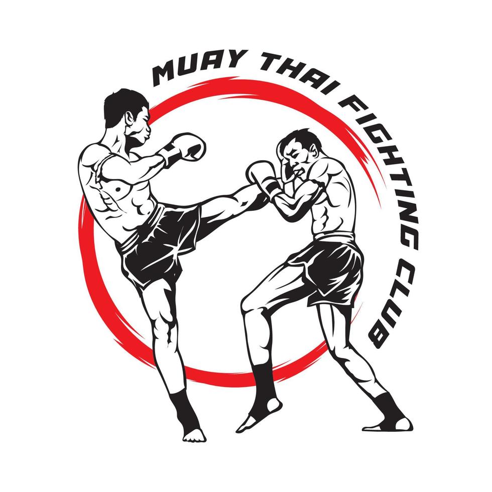 muay thai boxing martial art vector illustration, perfekt für t-shirt design und martial art training club logo design
