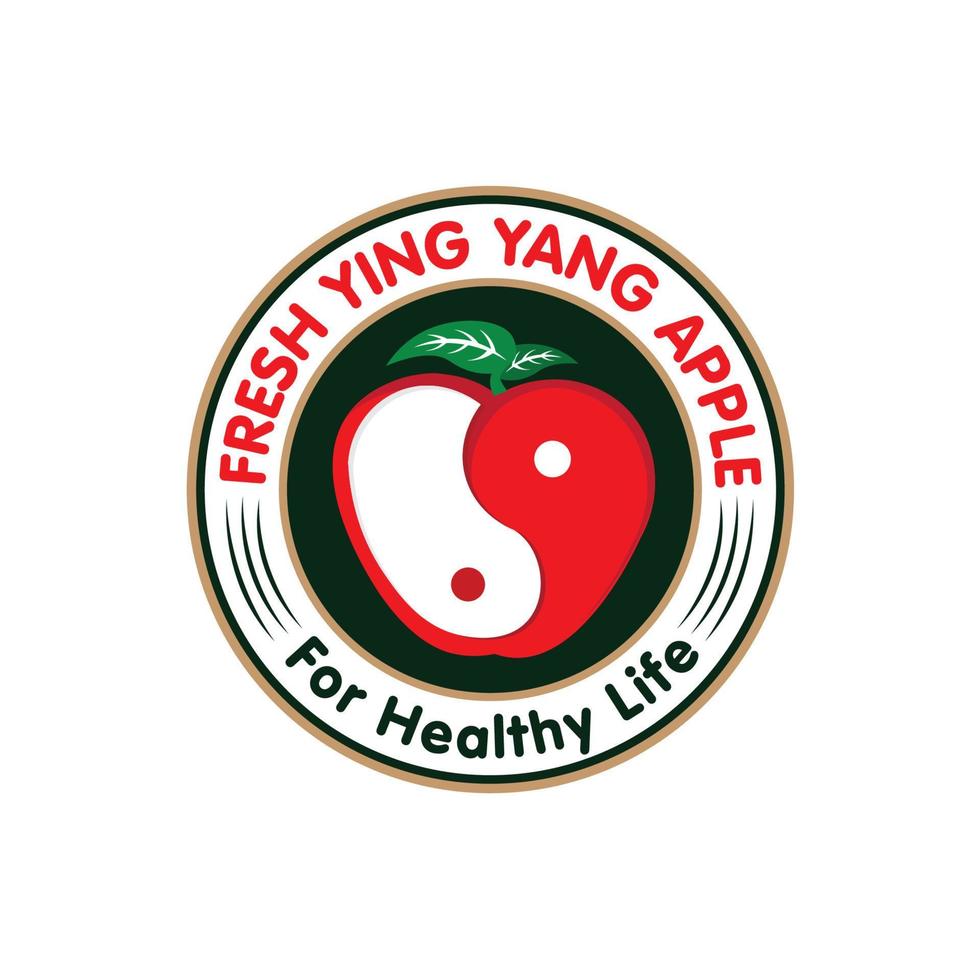 Apfelfrucht-Vektorillustration im Ying-Yang-Stil, perfekt für T-Shirt-Design und frisches Obst-Lebensmittelgeschäft-Logo-Design vektor