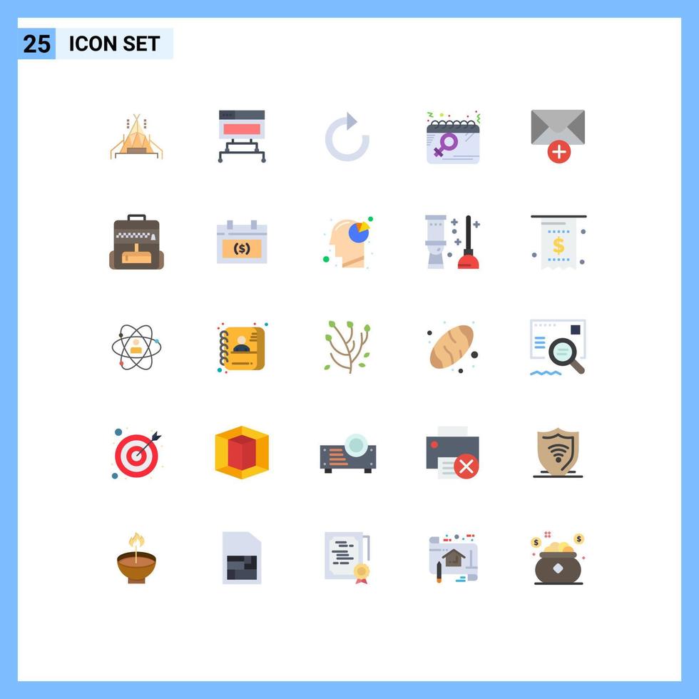 mobil gränssnitt platt Färg uppsättning av 25 piktogram av ny post Återställ kvinnor planen redigerbar vektor design element