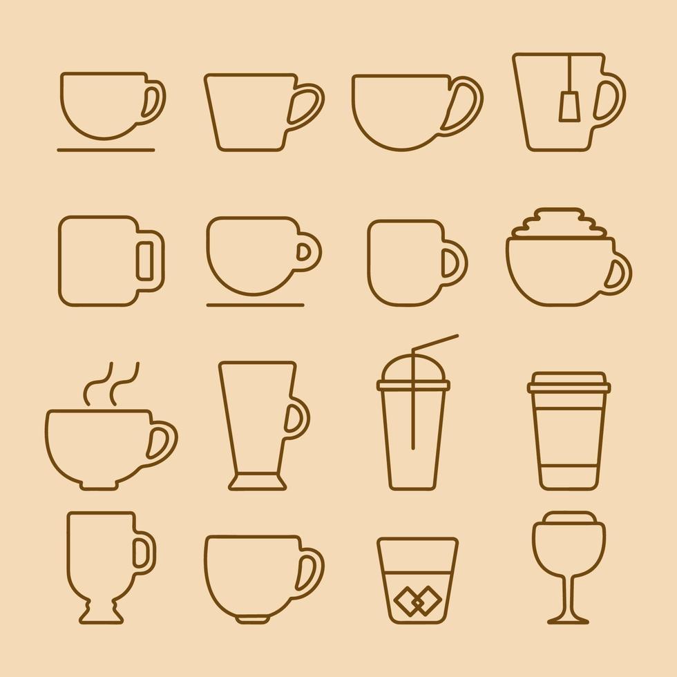 enkel uppsättning av kaffe och te relaterad vektor ikoner. uppsättning av översikt kaffe koppar ikon.
