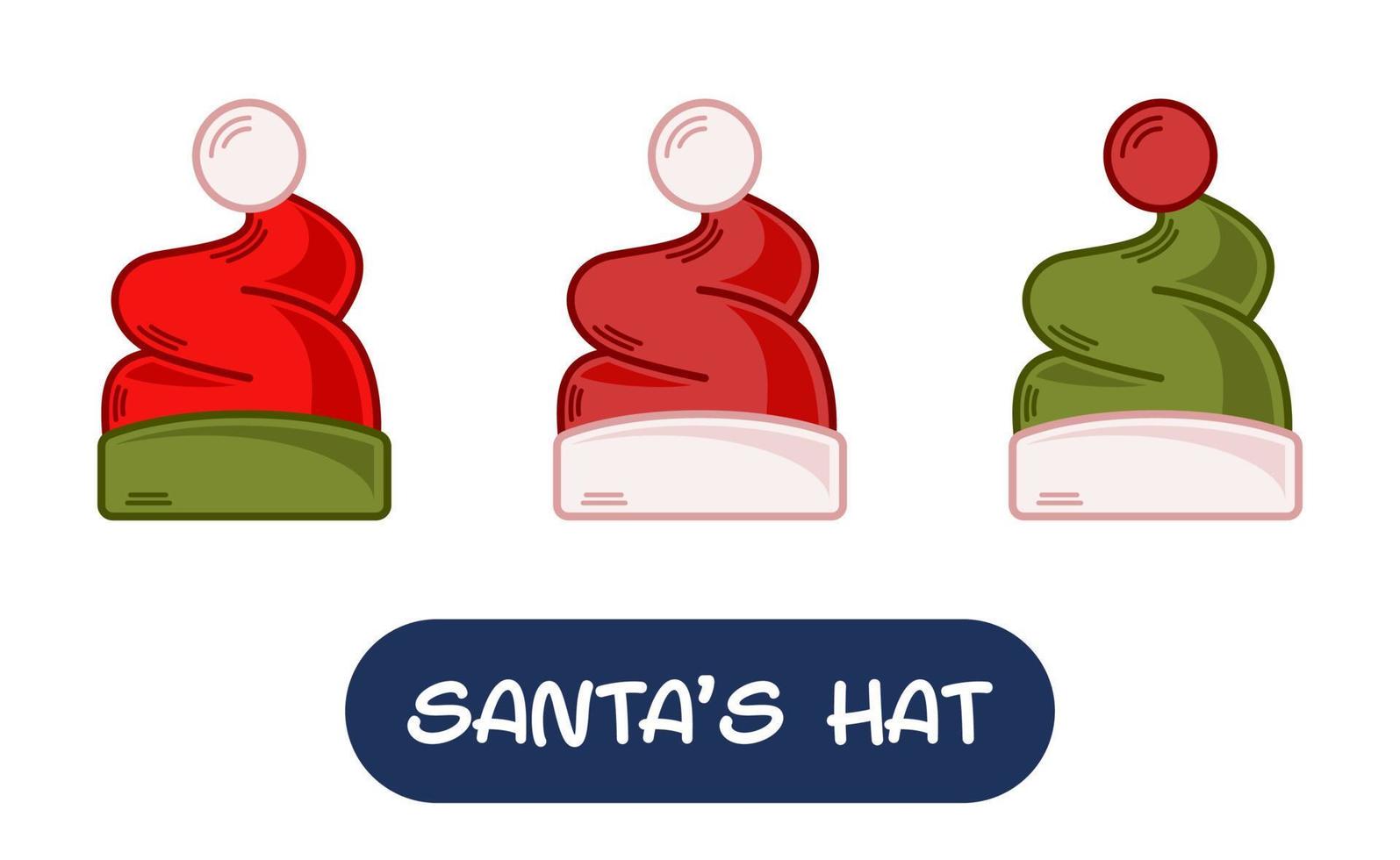 tecknad serie santa hatt illustration. uppsättning av variation färger. eps 10 vektor