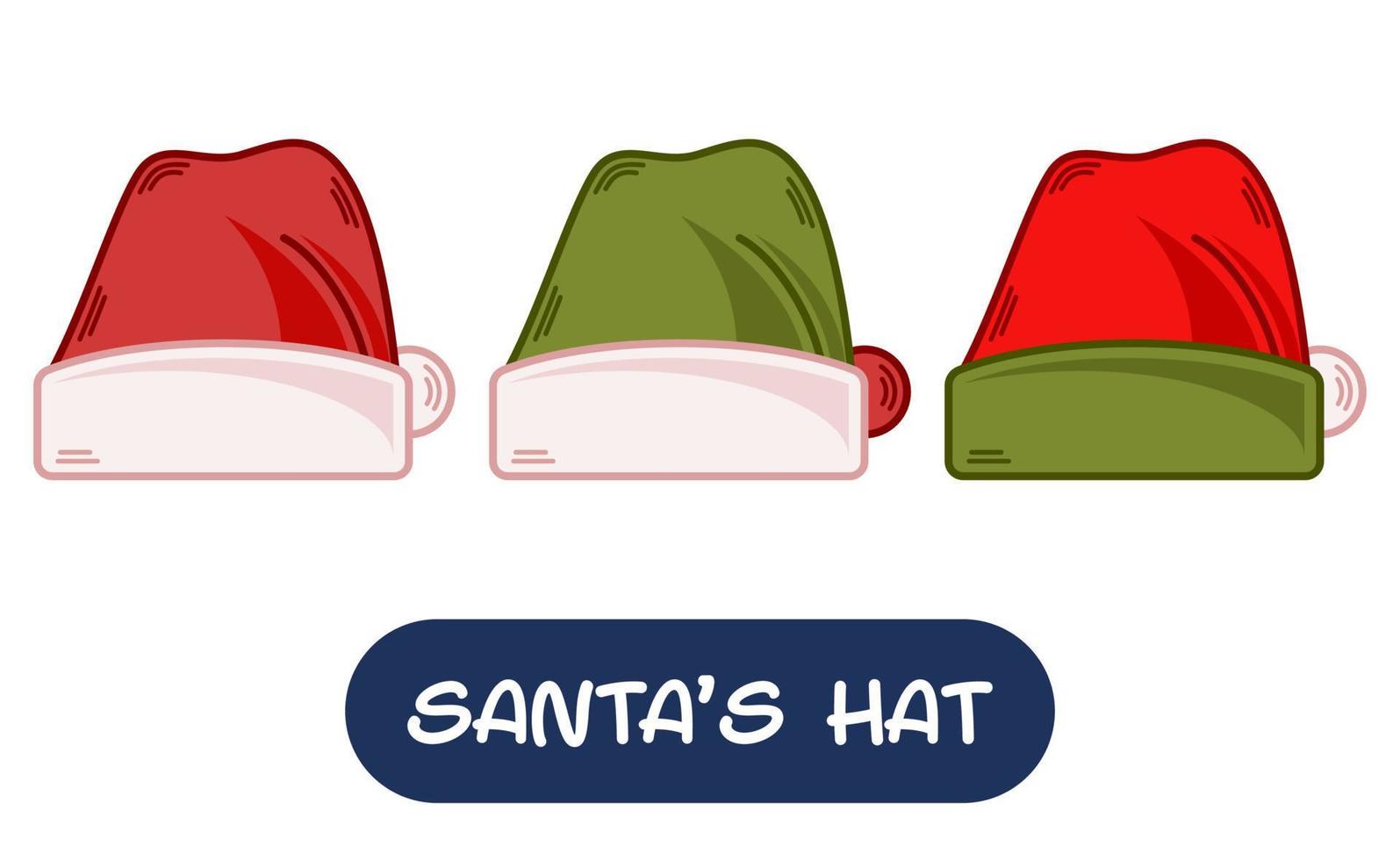 tecknad serie santa hatt illustration. uppsättning av variation färger. eps 10 vektor