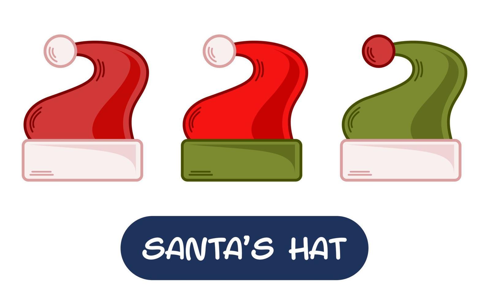tecknad serie santa hatt illustration. uppsättning av variation färger. eps 10 vektor