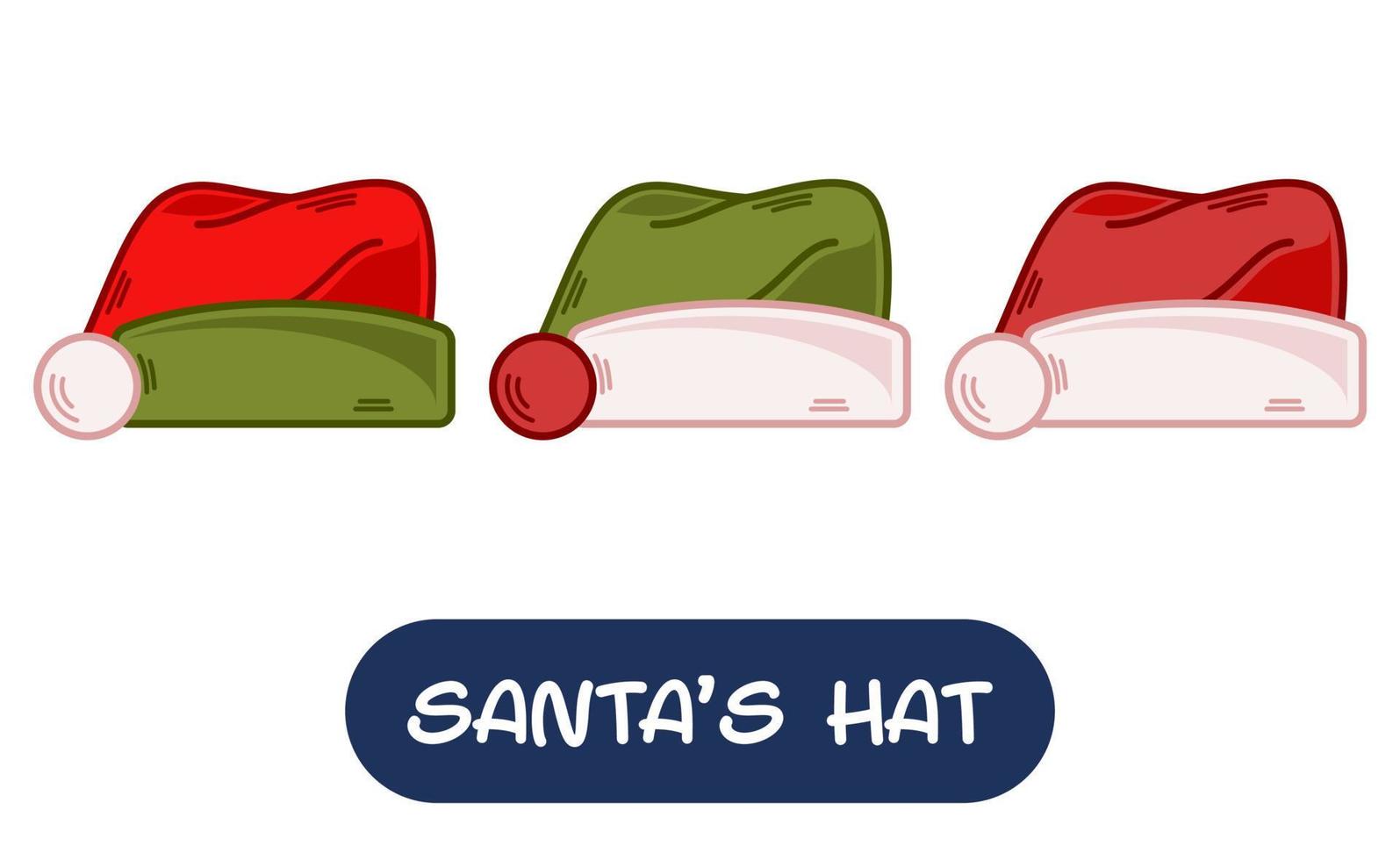 tecknad serie santa hatt illustration. uppsättning av variation färger. eps 10 vektor